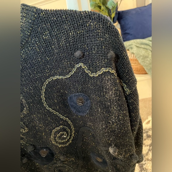 Vintage 80s Women’s Extra Touch Black & Metallic Puffy Knit Sweater Size 42/22W - Picture 3 of 9